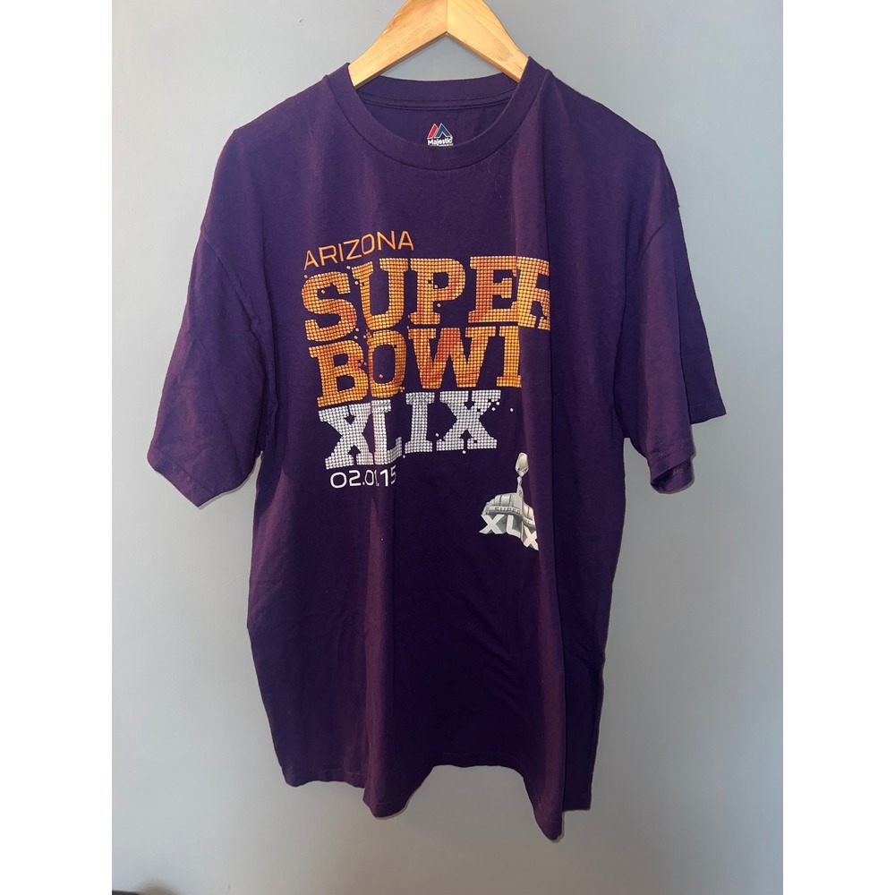 Majestic Mens Super Bowl XLIX Arizona 2015 NFL Purple T-Shirt XL Short Sleeve